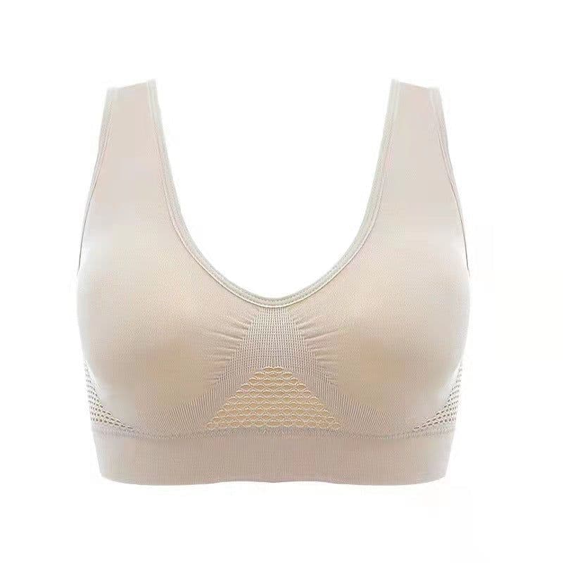 image-Foreign trade cross-border sport bra mesh hollow air hole sports bra yoga sports no steel ring underwear women