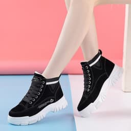 image-Winter women's shoes plus velvet and thickened warm cotton shoes flat heel thick sole 2021 new Korean version versatile student high-top shoes for women