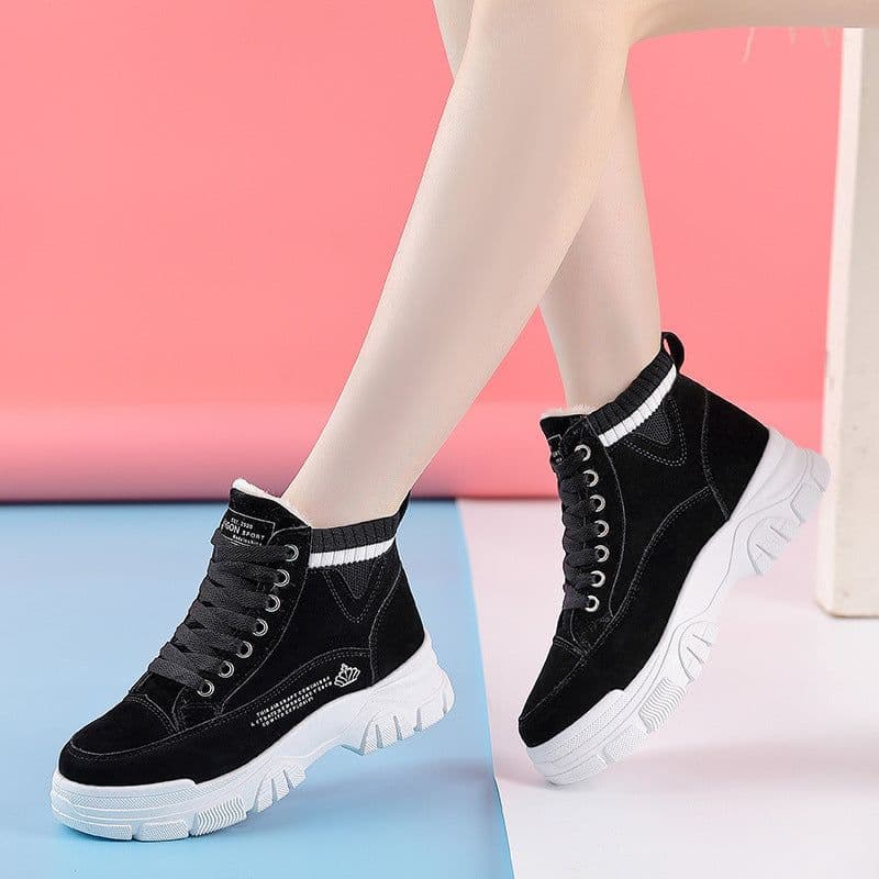 image-Winter women's shoes plus velvet and thickened warm cotton shoes flat heel thick sole 2021 new Korean version versatile student high-top shoes for women