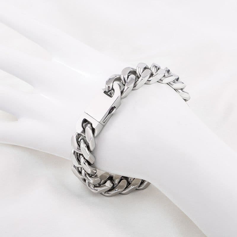 image-Cross-border supply European and American punk heavy motorcycle style men's domineering 14mm polished titanium steel Cuban chain bracelet spot