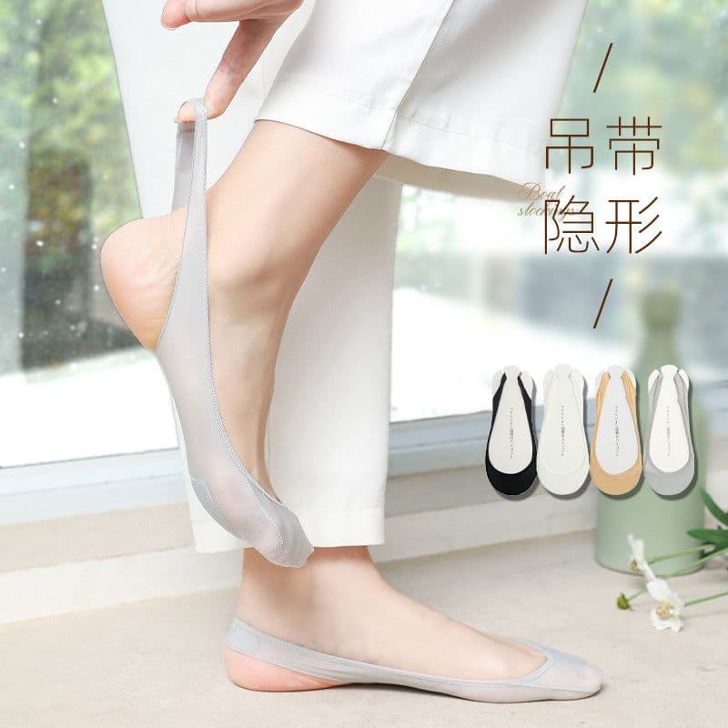 image-Half-palm suspenders sponge pad suspenders ice silk boat socks female hollow out invisible half summer sweat-absorbing thin invisible socks