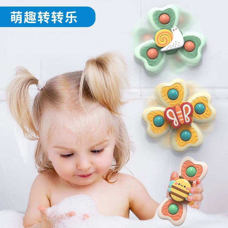 image-Baby spinner suction cup toy children's flower spinning top baby bath play table and chair suction cup toy