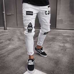 image-Men's Denim Jeans with Embroidery - S-4XL