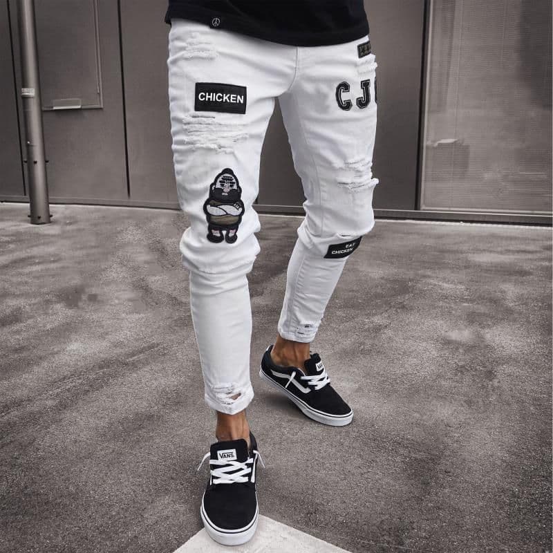 image-Men's Denim Jeans with Embroidery - S-4XL