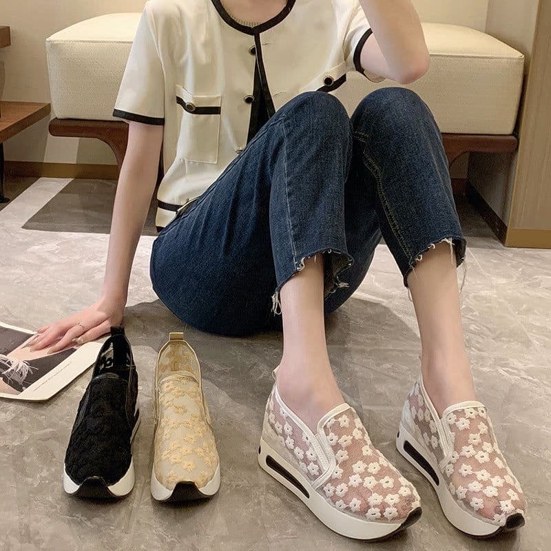 image-Platform Sole Mesh Shoes - Khaki Women's Size 35