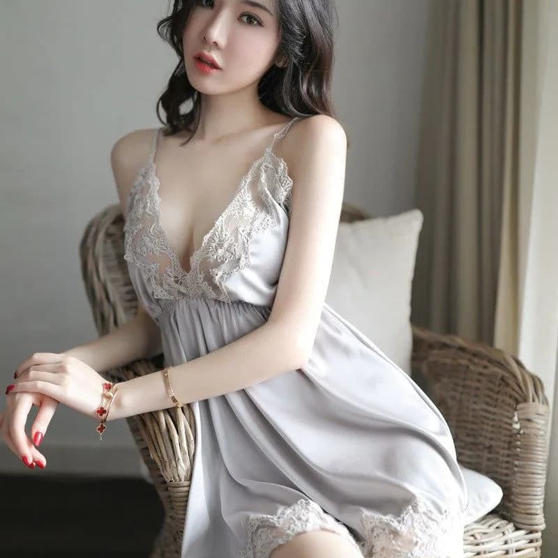 image-Sexy Satin Lingerie Nightgown - Grey One Size All