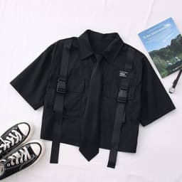 image-Korean Style Female Student Summer Suit - Black XL Urban Commuting Two-Piece Set