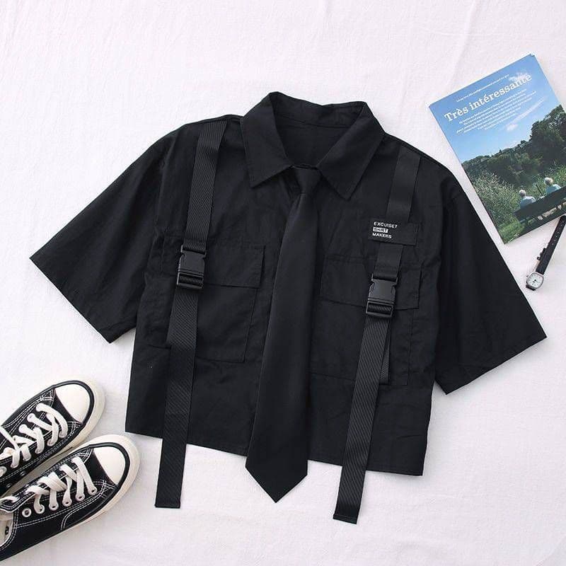 image-Korean Style Female Student Summer Suit - Black XL Urban Commuting Two-Piece Set