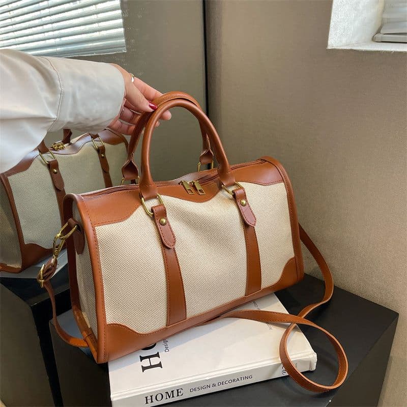 image-Canvas Messenger Bag Women - Brown Travel Handbag