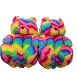 image-Cartoon Bear Plush Slippers - Large, South Korean Velvet, Dark Teddy Bear Shoes