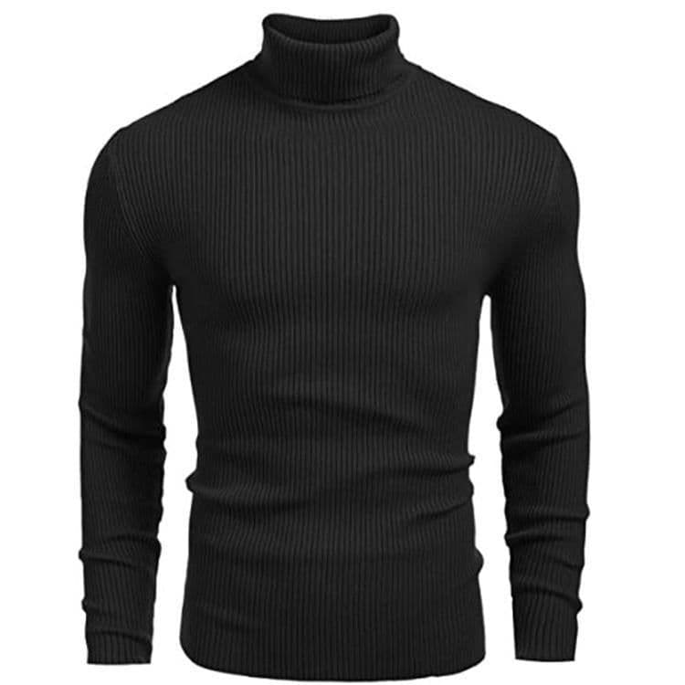 image-2022 autumn and winter new European and American cross-border men's vertical strip knitted pullover slim fit and thin solid color bottoming sweater men