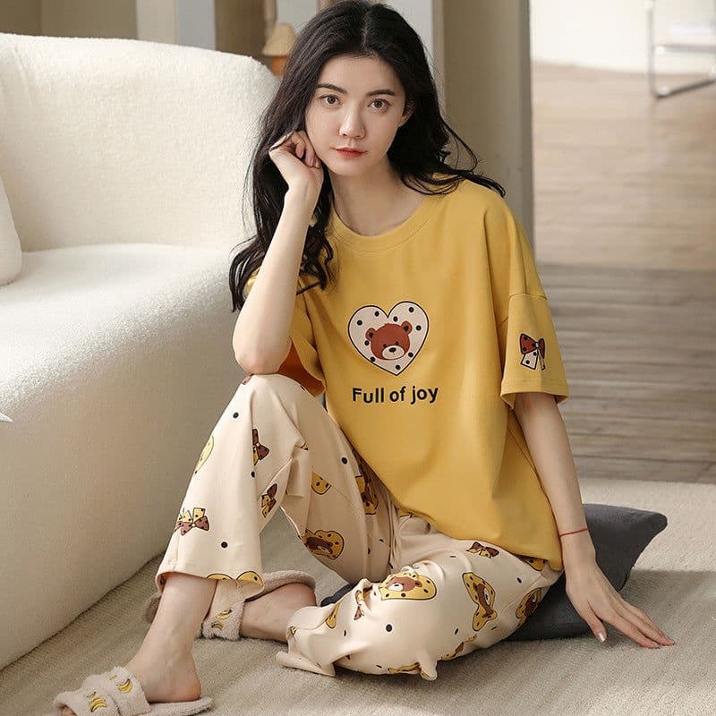 image-Women's Cotton Pajama Set - Cartoon Short Sleeve XXL