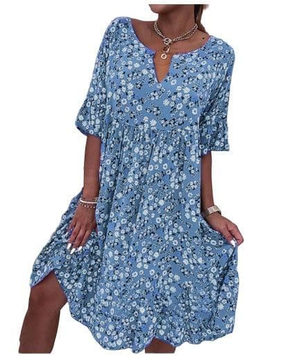 image-Cross-border 2023 summer Amazon new European and American fashion flower print V-neck dress