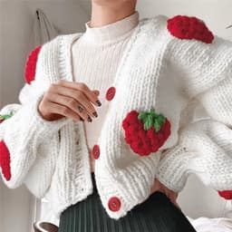 image-European and American style 2021 autumn and winter new women's fashion design single-breasted V-neck knitted cardigan strawberry long-sleeved sweater