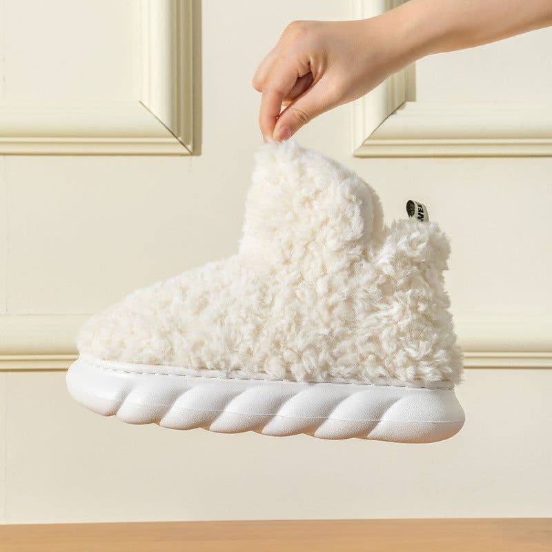 image-High-top bag heel cotton slippers winter plus velvet warm men and women couples home indoor and outdoor non-slip soft bottom fur cotton shoes