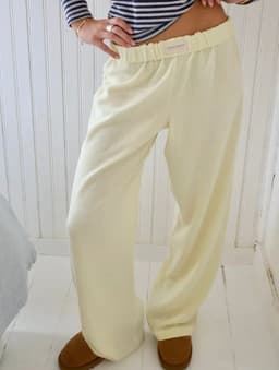 image-Women's Cotton Wide Leg Trousers - Sky Blue Elastic Waist