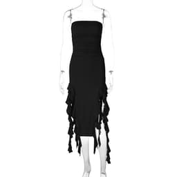 image-Women's Sleeveless Midi Dress - Irregular Tube Top Summer