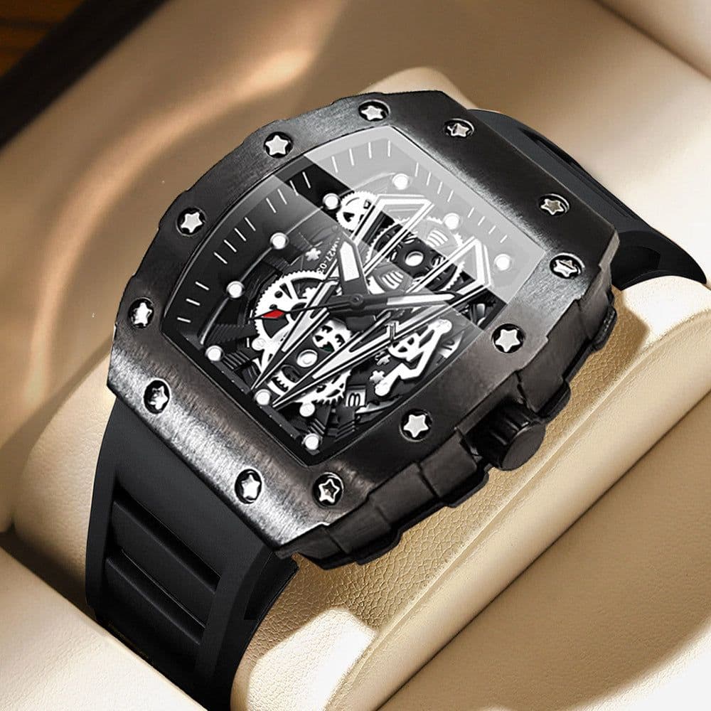 image-Binbang Quartz Men's Silicone Luminous Sports Watch 42mm Waterproof Red