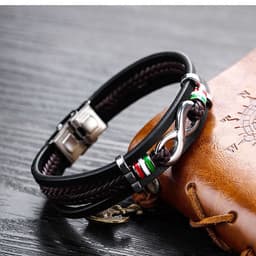image-Retro Men's Leather Bracelet 8-Charm Vintage Alloy Style - Black