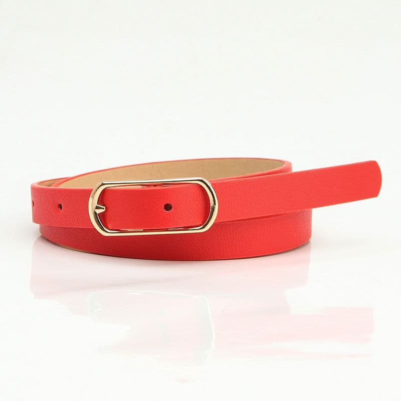 image-Simple Beige Women's PU Belt - Oval Buckle