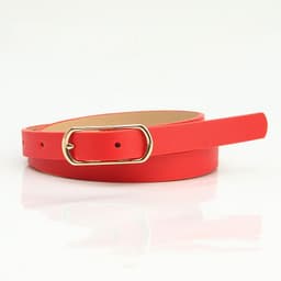 image-Women's Thin PU Belt - Beige Oval Buckle