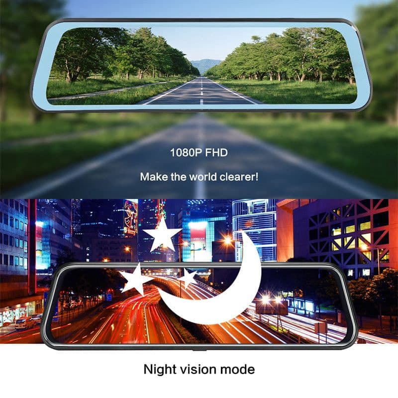 image-Streaming media driving recorder HD rearview mirror dual-lens full-screen touch car 10-inch dash cam