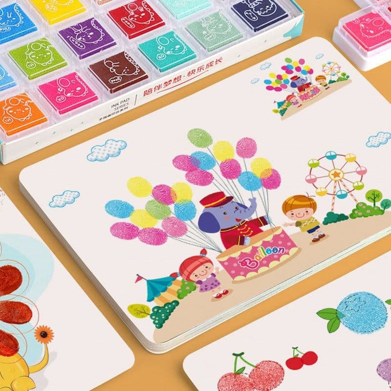 image-Children's finger print angel painting card kindergarten palm dot painting toys ink painting tools pigment non-toxic