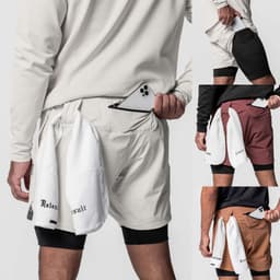 image-2023 Men's Quick-Dry Shorts 2-in-1 Sports Fitness 3XL Reddish Brown