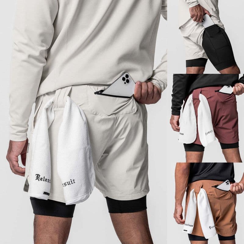 image-2023 Men's Quick-Dry Shorts 2-in-1 Sports Fitness 3XL Reddish Brown