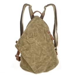 image-Waterproof Retro Backpack Tooling Retro Oil Wax Canvas Bag Ami Khaki Men's Leather Outdoor Travel Backpack