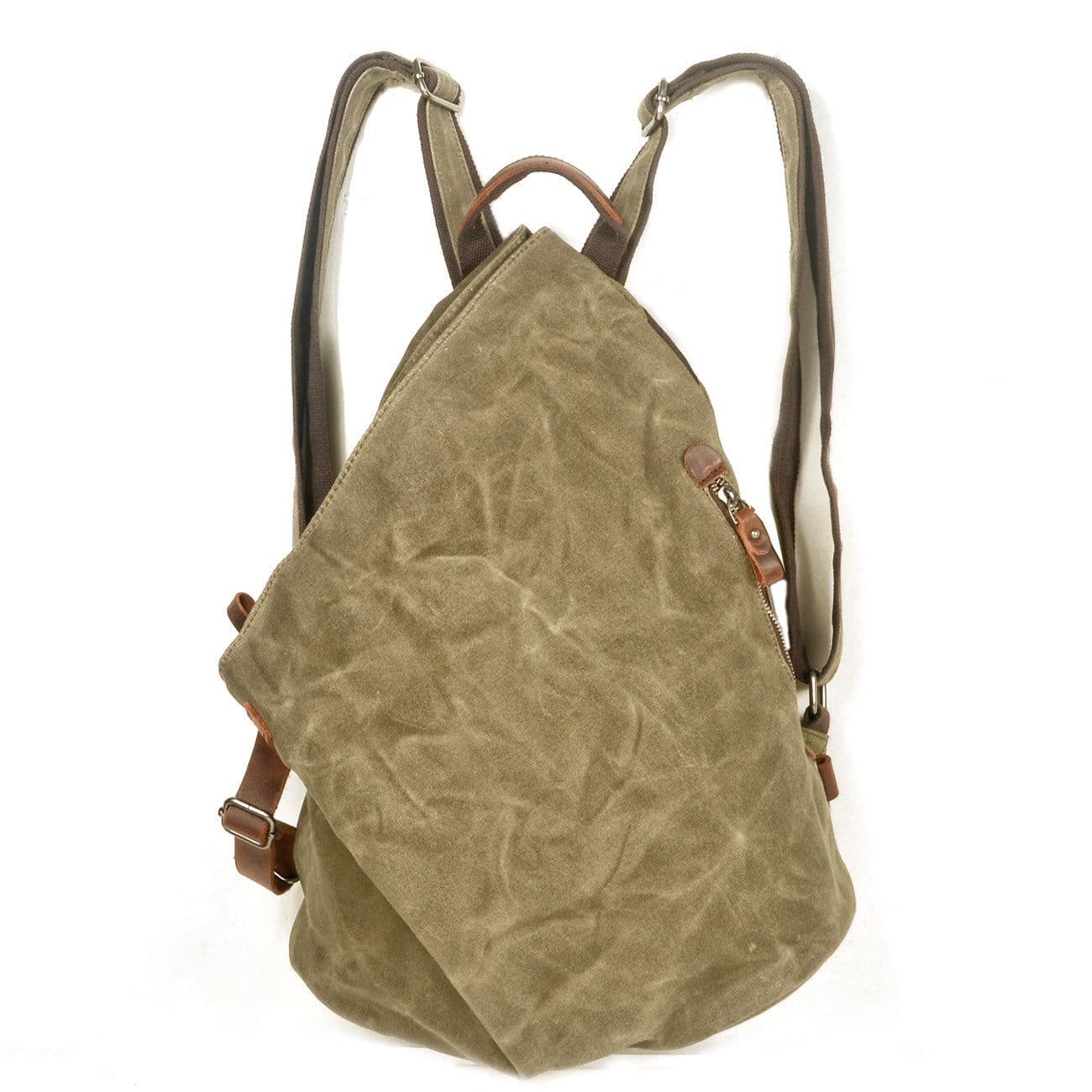 image-Waterproof Retro Backpack Tooling Retro Oil Wax Canvas Bag Ami Khaki Men's Leather Outdoor Travel Backpack