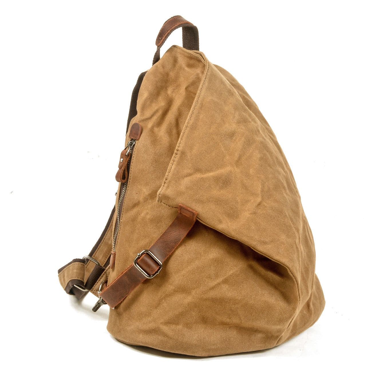 image-Waterproof Retro Backpack Tooling Retro Oil Wax Canvas Bag Ami Khaki Men's Leather Outdoor Travel Backpack