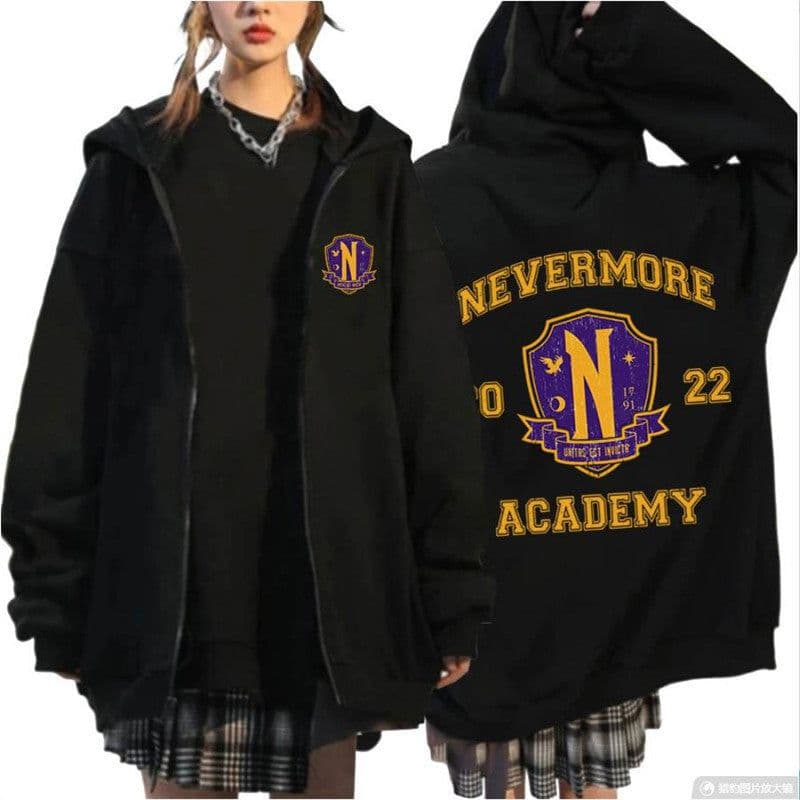image-2023 Addams Family Wednesday cos clothing wednesday sweatshirt for men and women black zipper hoodie men's clothing