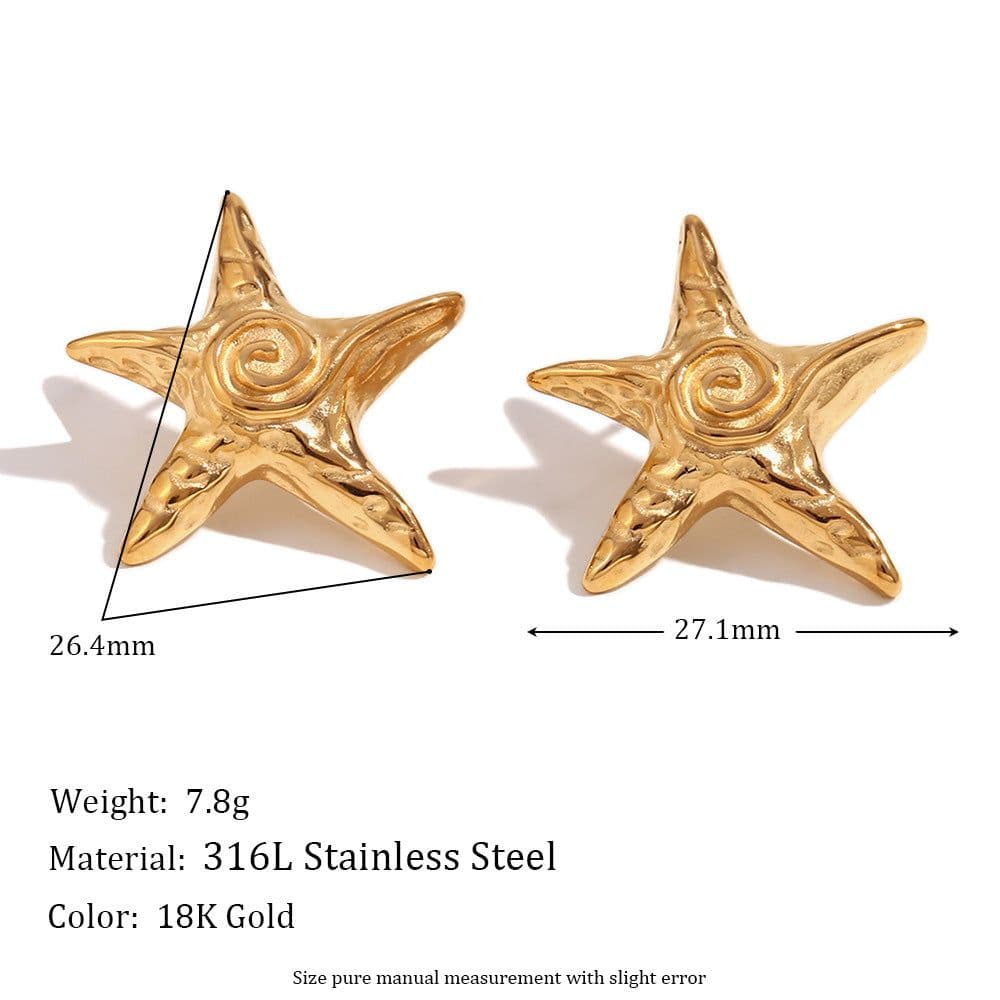 image-Stainless Steel Star Earrings - Gold Hammered