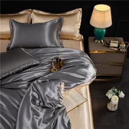image-4-Piece Ice Silk Bedding Set - Pink Silver Gray