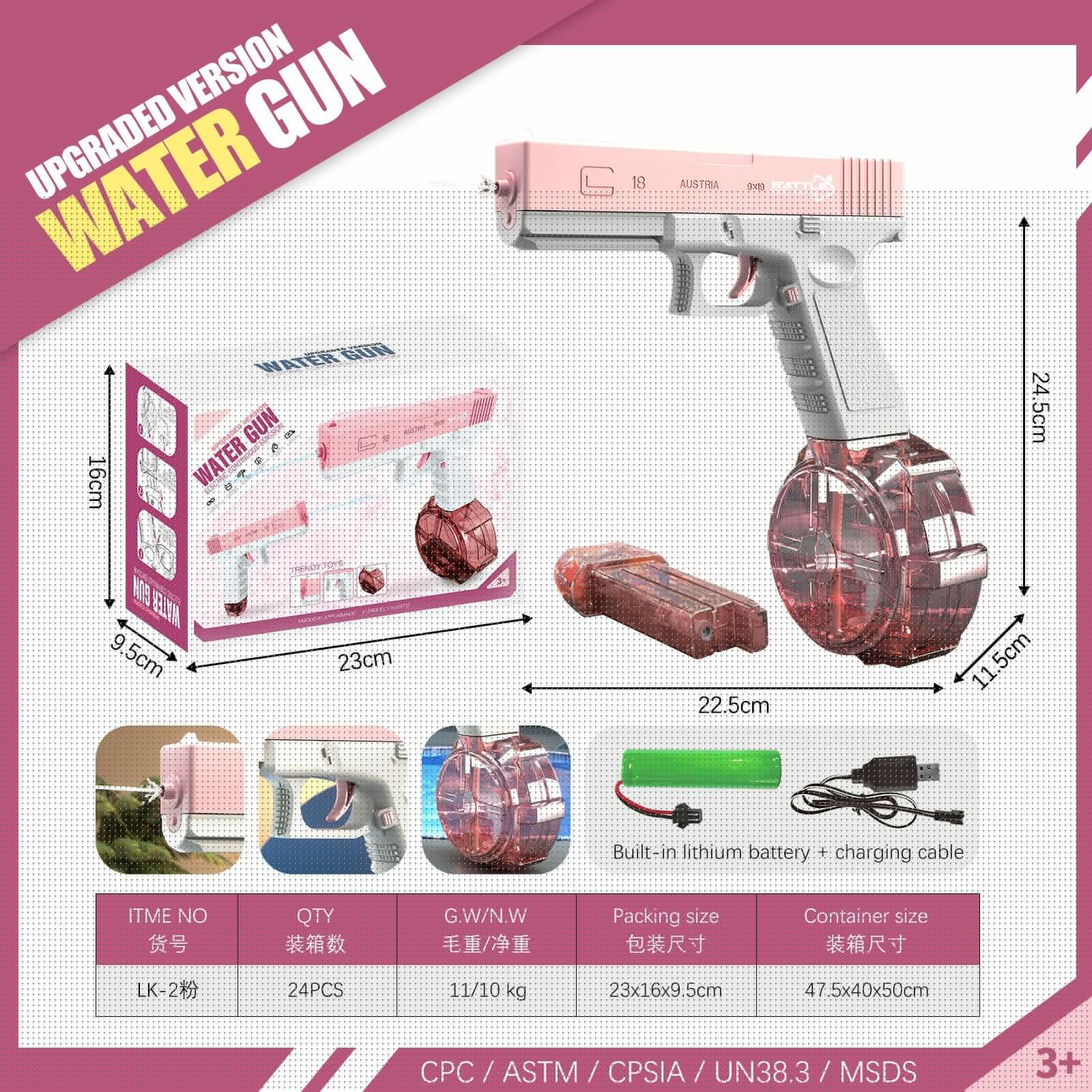 image-Starlight Glock Electric Water Gun - Pink 20.5cm
