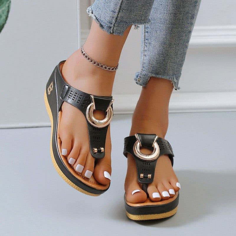 image-Women's Thong Wedge Sandals - Sky Blue Size 43