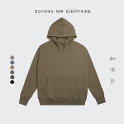 image-Khaki Velvet Hooded Sweater For Men Loose Fit Stand Collar Patch Pocket XL
