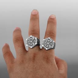 image-Viking totem rune titanium steel ring Odin compass ring triangle rune ring men's trendy stainless steel ring