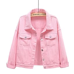 image-Women's Denim Jacket - Dark Blue Short Casual