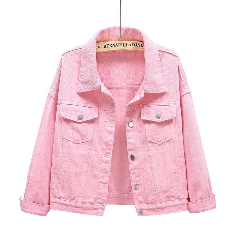 image-Women's Denim Jacket - Dark Blue Short Casual