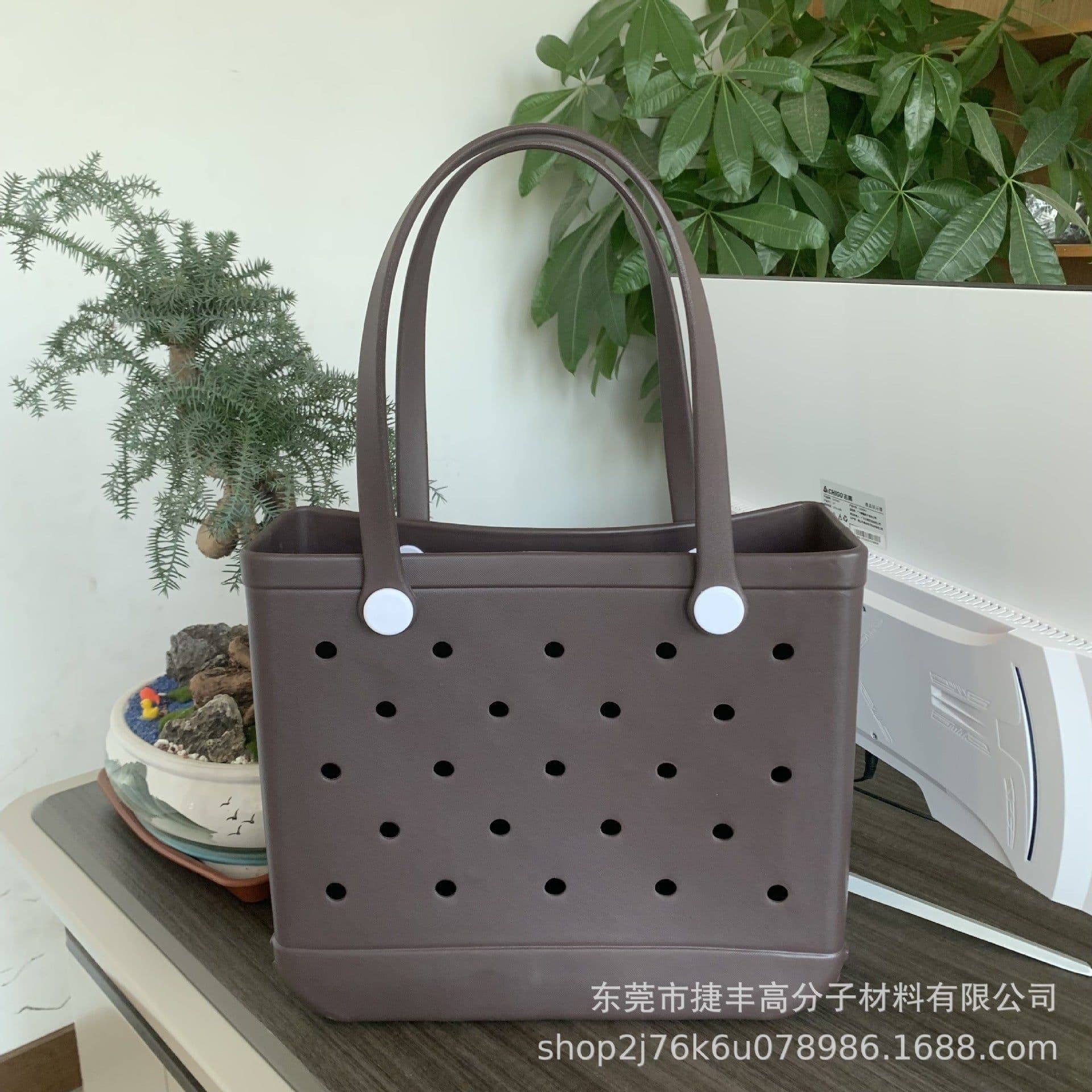 image-Jiefeng EVA Beach Bag - Brown Portable Women's Storage Handbag