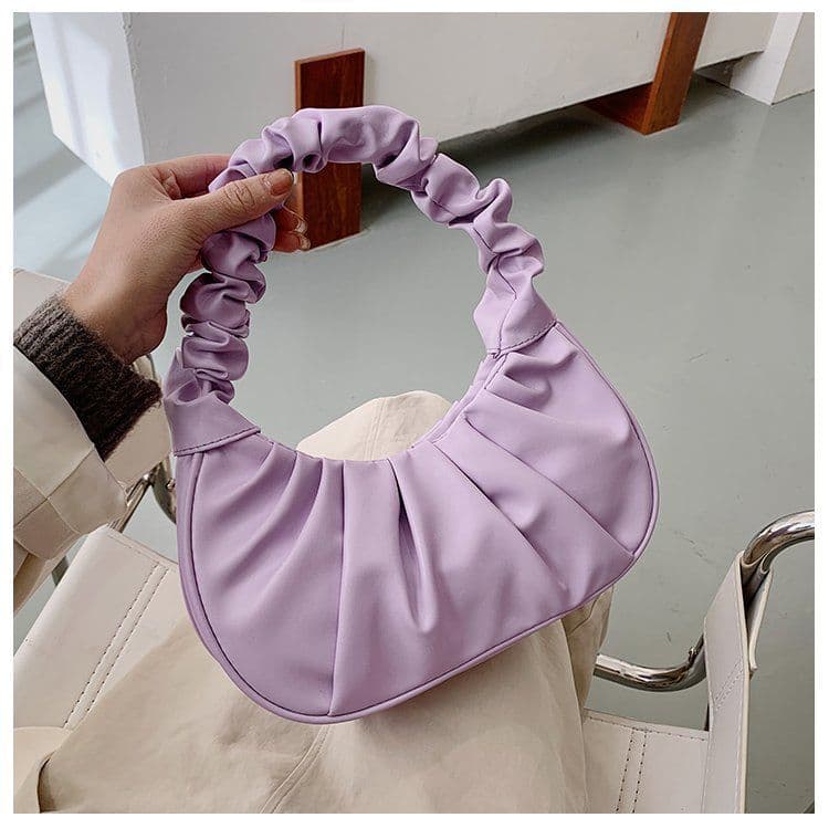 image-Korean Version Women's PU Cloud Pleated Bag - Gold Solid Color