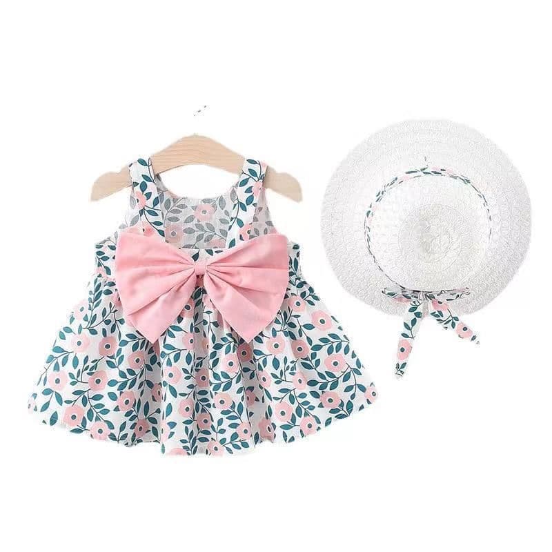 image-Korean Summer Sling Dress - Baby Print Bowknot Princess One-Piece 2022