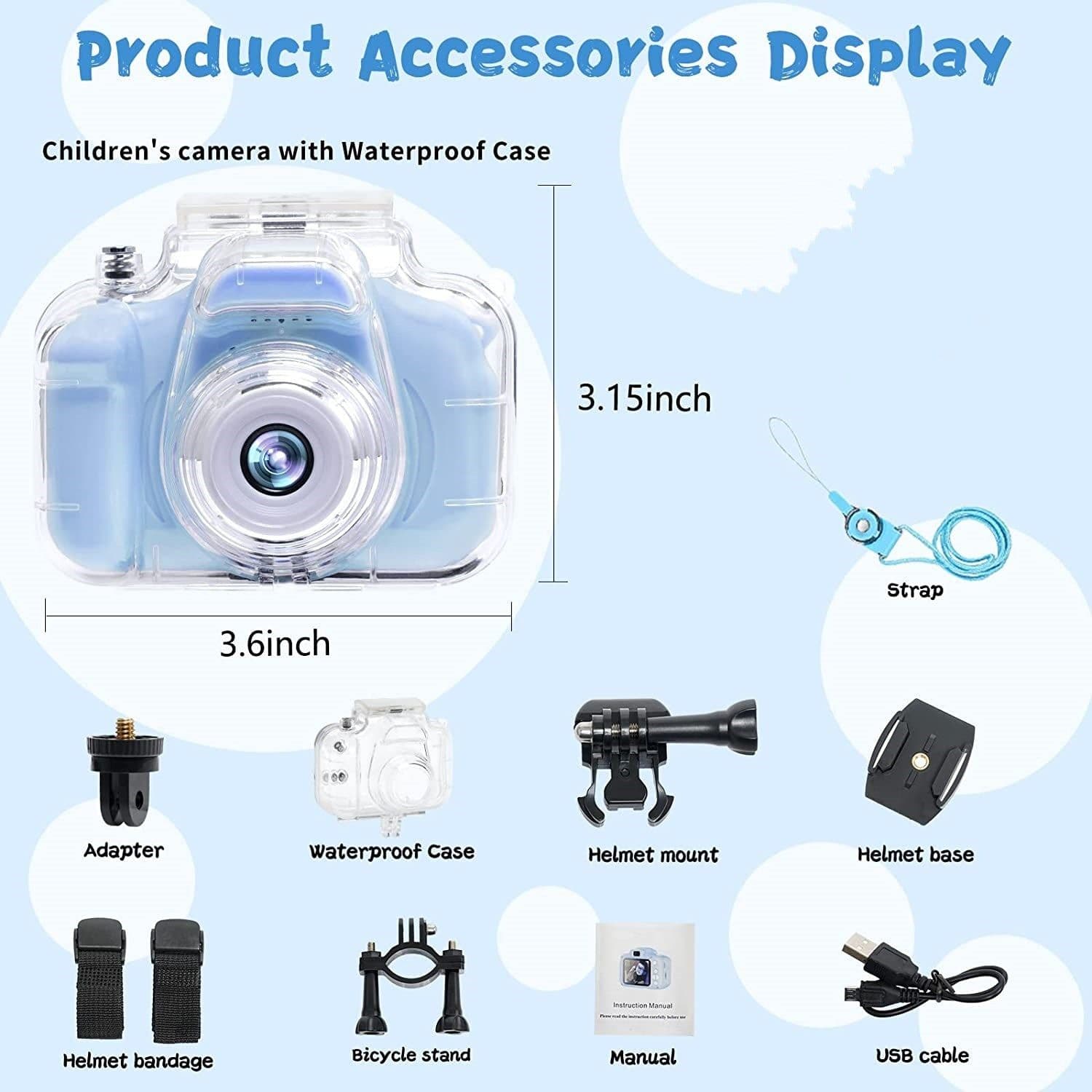image-Kids' Waterproof Stand Mini Digital Camera, 30W HD Toy, TF16GB