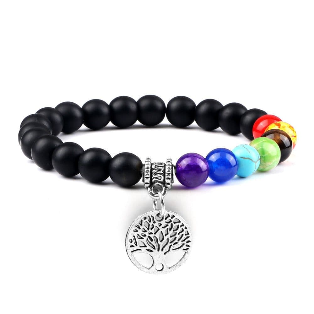 image-European and American cross-border foreign trade creative 8mm bead bracelet Volcanic lava hand string wooden beads alloy tree of life pendant