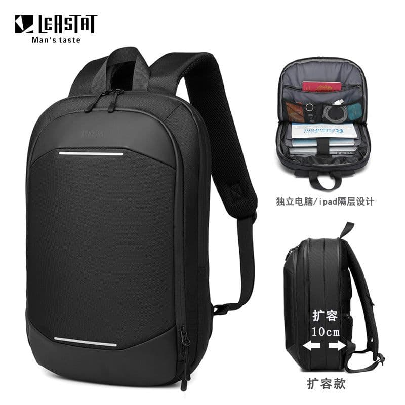 image-LEASTAT 14" Business Backpack - Gray Oxford Expandable