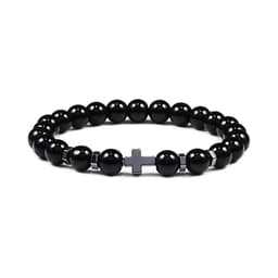 image-Black Beaded Bracelet Tiger Eye Lava Stone 6mm