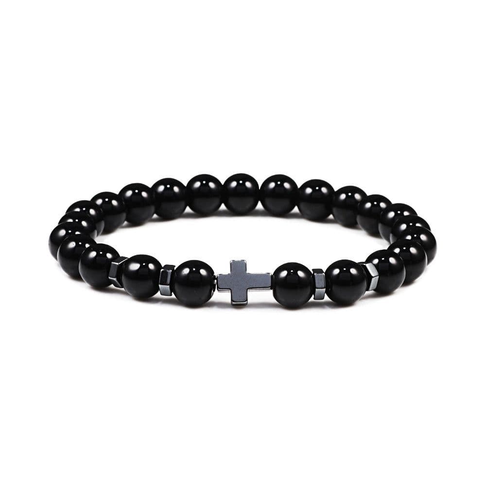 image-Black Beaded Bracelet Tiger Eye Lava Stone 6mm