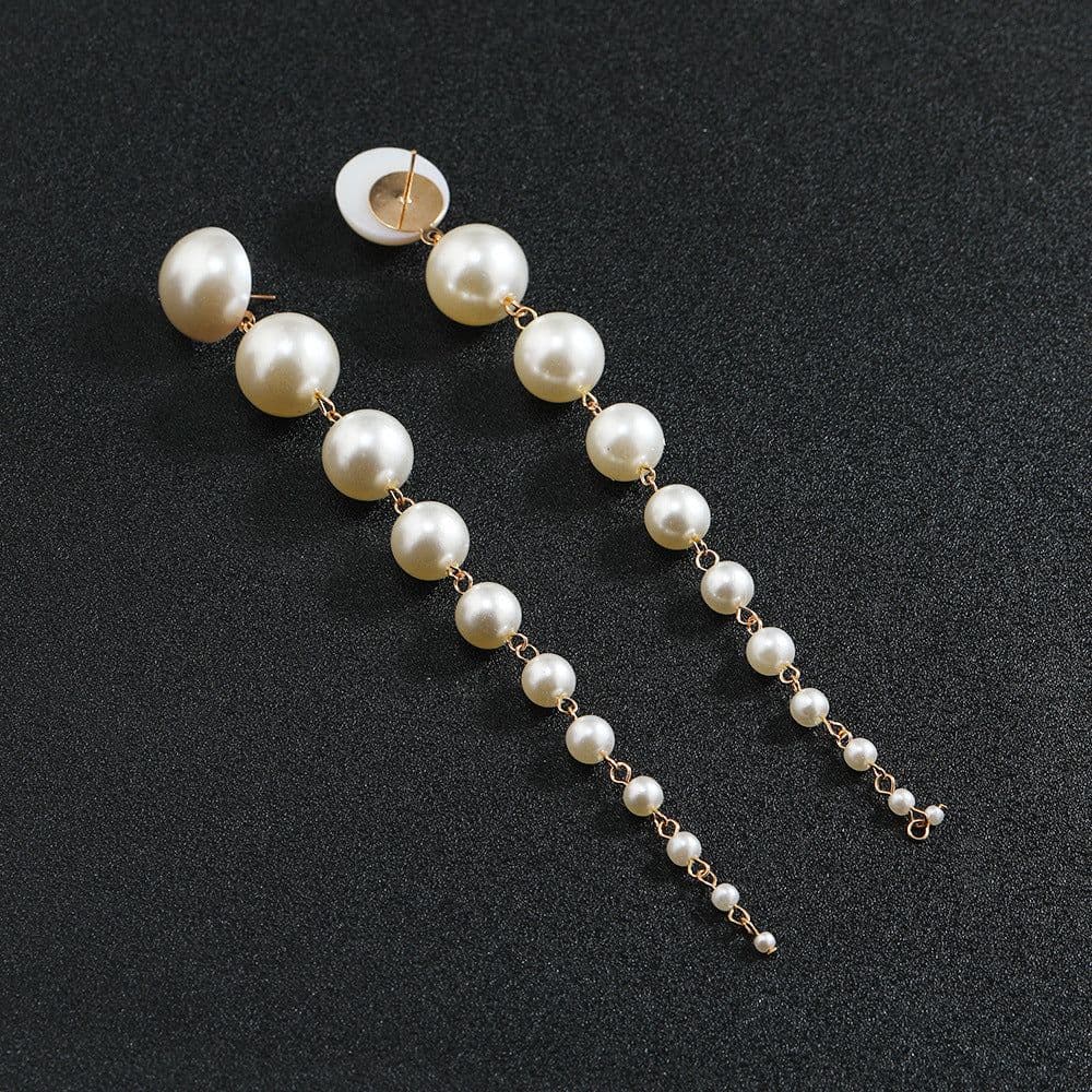 image-Cross-border hot-selling earrings European and American fashion all-match temperament gradient handmade pearl tassel long earrings for women